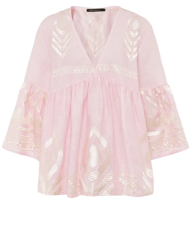 Greek Archaic Kori Feather Embroidered Top
