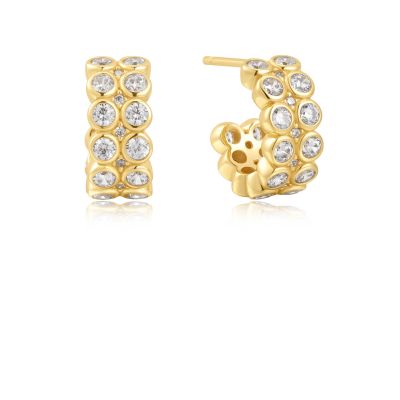 Double Row Bezel Set Stud Huggies