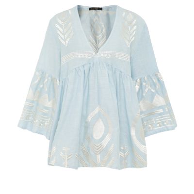 Feather Embroidered Top