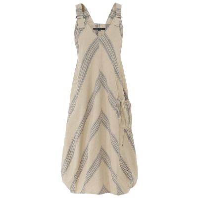 Striped Linen-Blend Midi Dress
